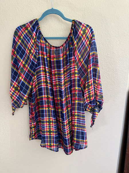 Simply Irresistible Women's Plaid Sheer Long Sleeve Blouse