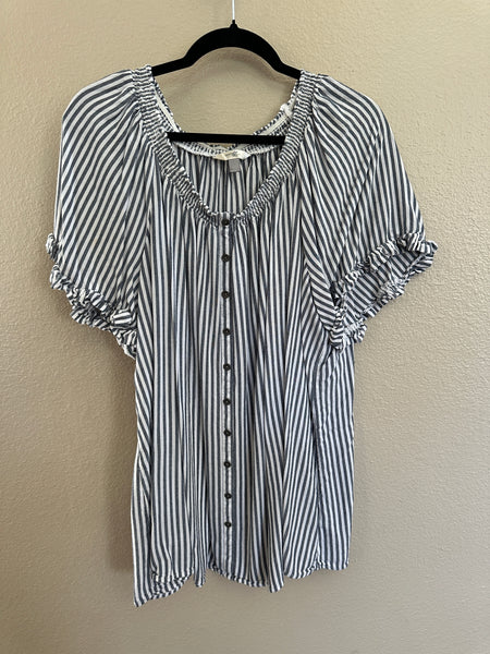 Terra & Sky Women's Blue Striped Short Sleeve Blouse