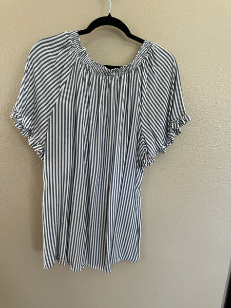 Terra & Sky Women's Blue Striped Short Sleeve Blouse