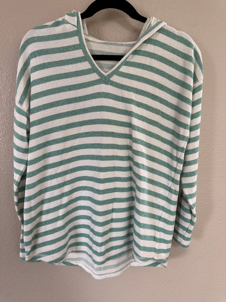 Green Striped Hoodie Sweater