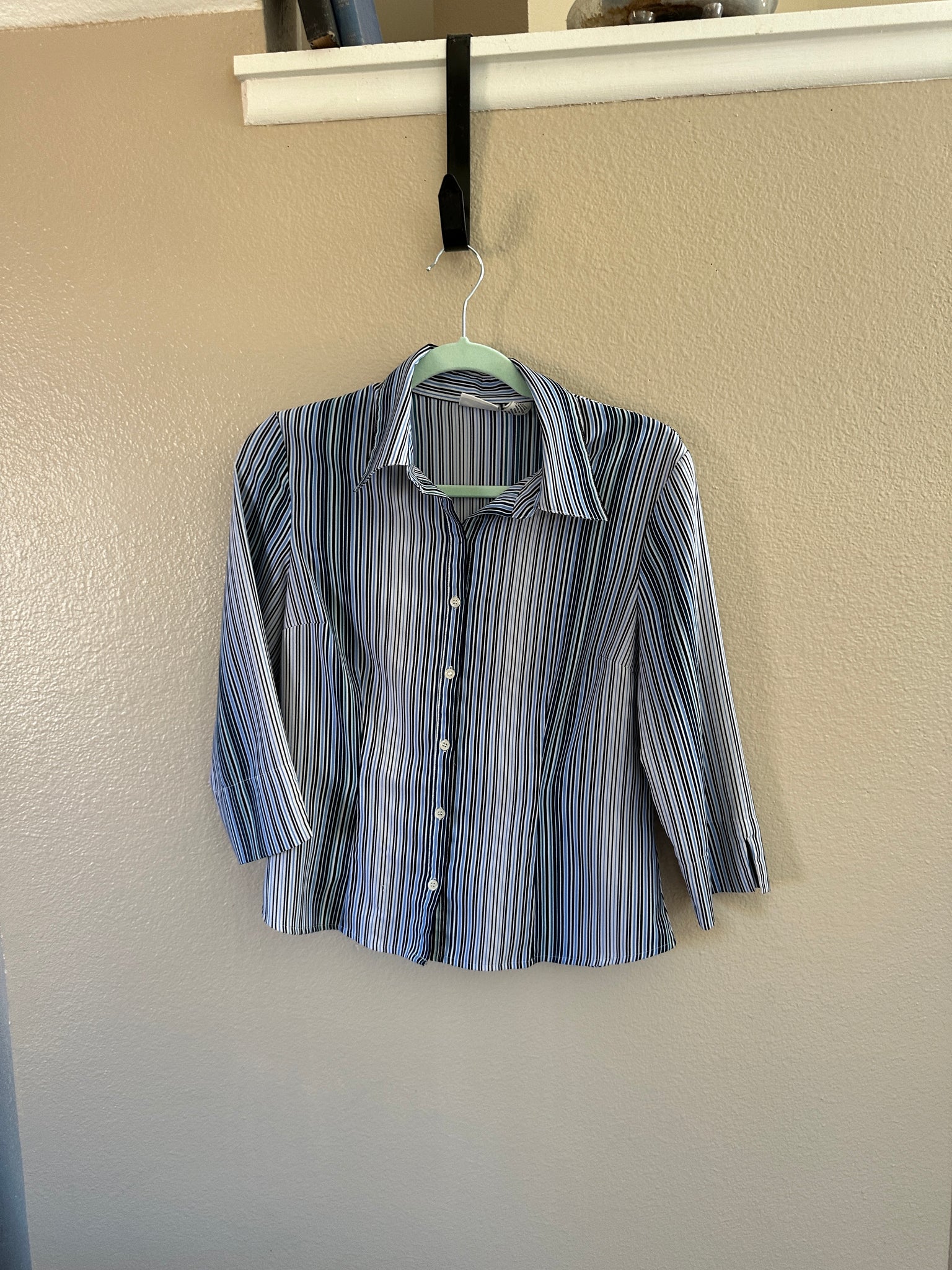 Covington Women's Blue Striped Long Sleeve Blouse