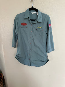 Derek Heart Olive Green Love Army Patch Collar Button Up