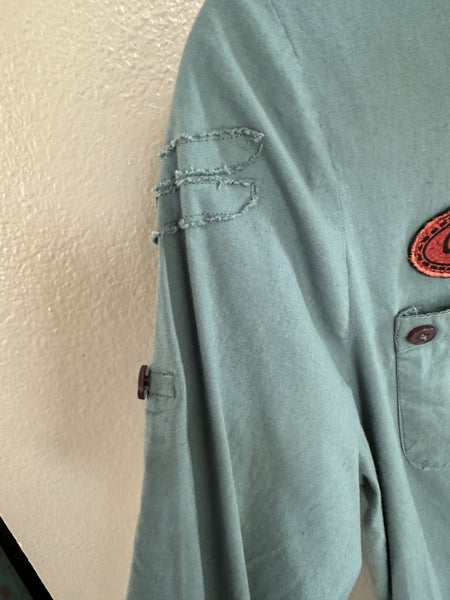 Derek Heart Olive Green Love Army Patch Collar Button Up