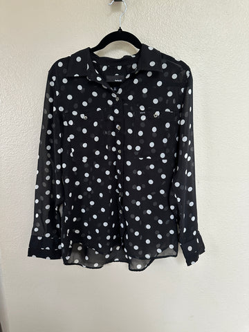 Hurley Black and White Polka Dot Womens Long Sleeve Blouse