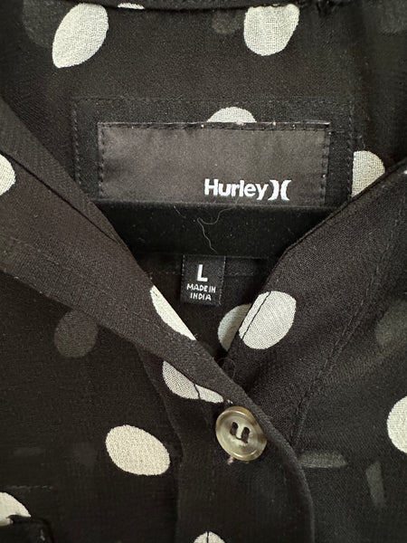 Hurley Black and White Polka Dot Womens Long Sleeve Blouse