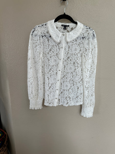 Cable & Gauge White Lace Long Sleeve Blouse