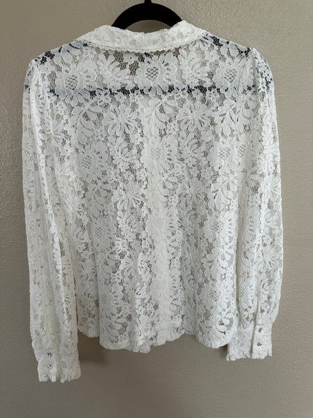 Cable & Gauge White Lace Long Sleeve Blouse