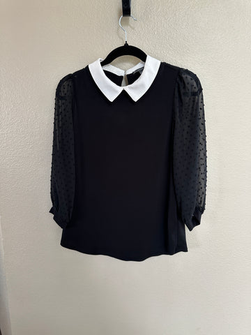 Adrianna Papell Black with White Peter Pan Collar Blouse