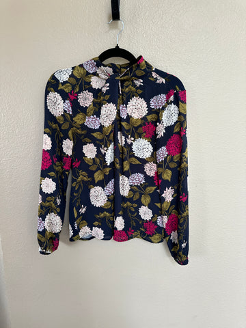 Ann Taylor Long Sleeve Blue Floral Blouse