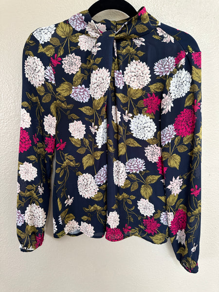 Ann Taylor Long Sleeve Blue Floral Blouse