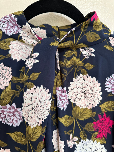 Ann Taylor Long Sleeve Blue Floral Blouse