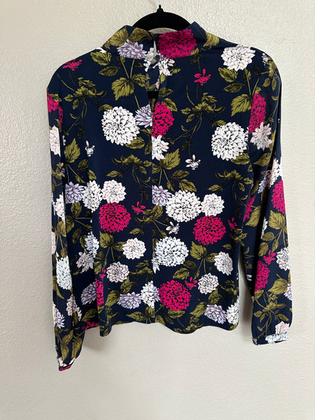 Ann Taylor Long Sleeve Blue Floral Blouse