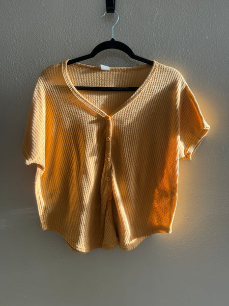 Women's Yellow Waffle Pattern Blouse