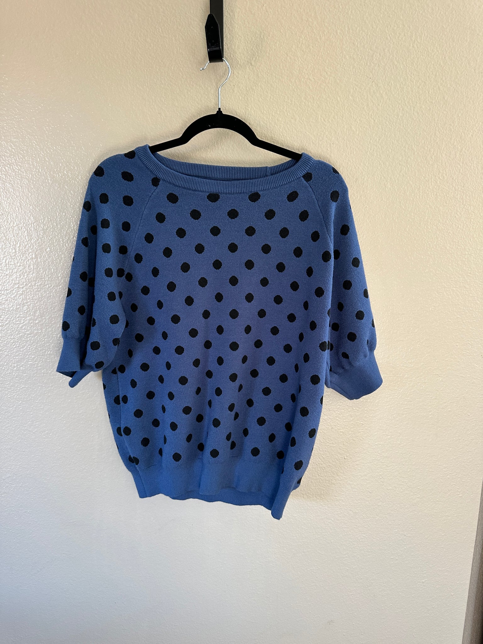 Women's Blue Polka Dot Short Sleeve Sweater