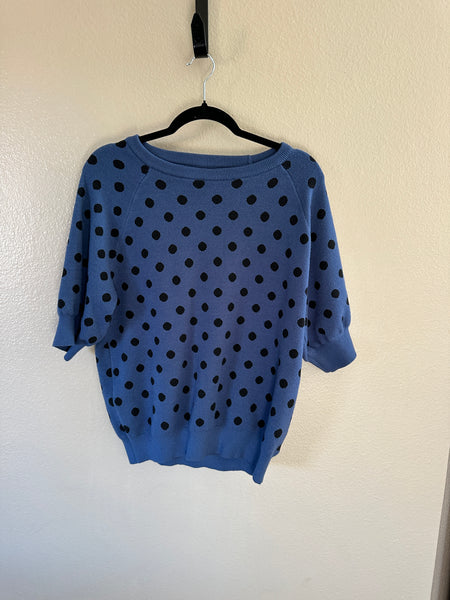 Women's Blue Polka Dot Short Sleeve Sweater