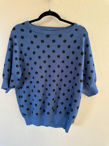 Women's Blue Polka Dot Short Sleeve Sweater