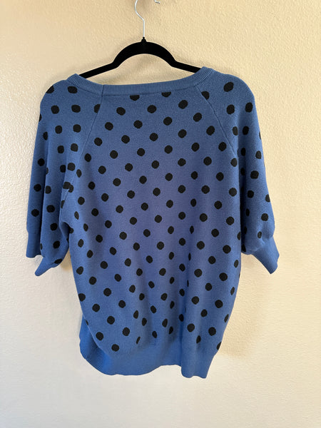 Women's Blue Polka Dot Short Sleeve Sweater