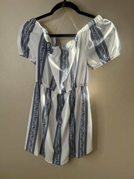 Hint of Blush Women's White with Blue Dress