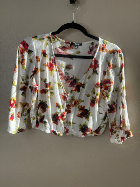 Ambiance Women's White Floral Blouse