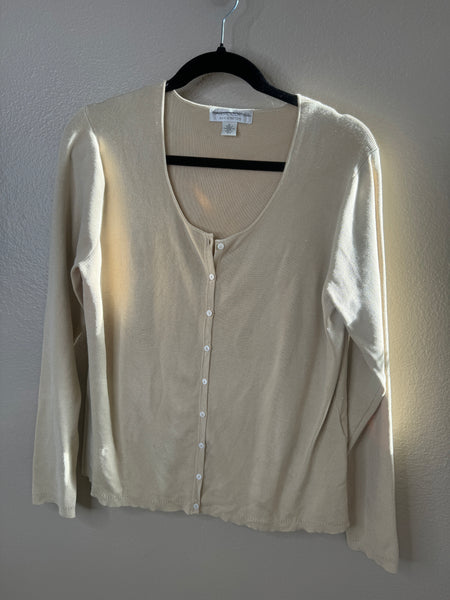 Vintage Casual Corner Women's White Tan Silk Sweater