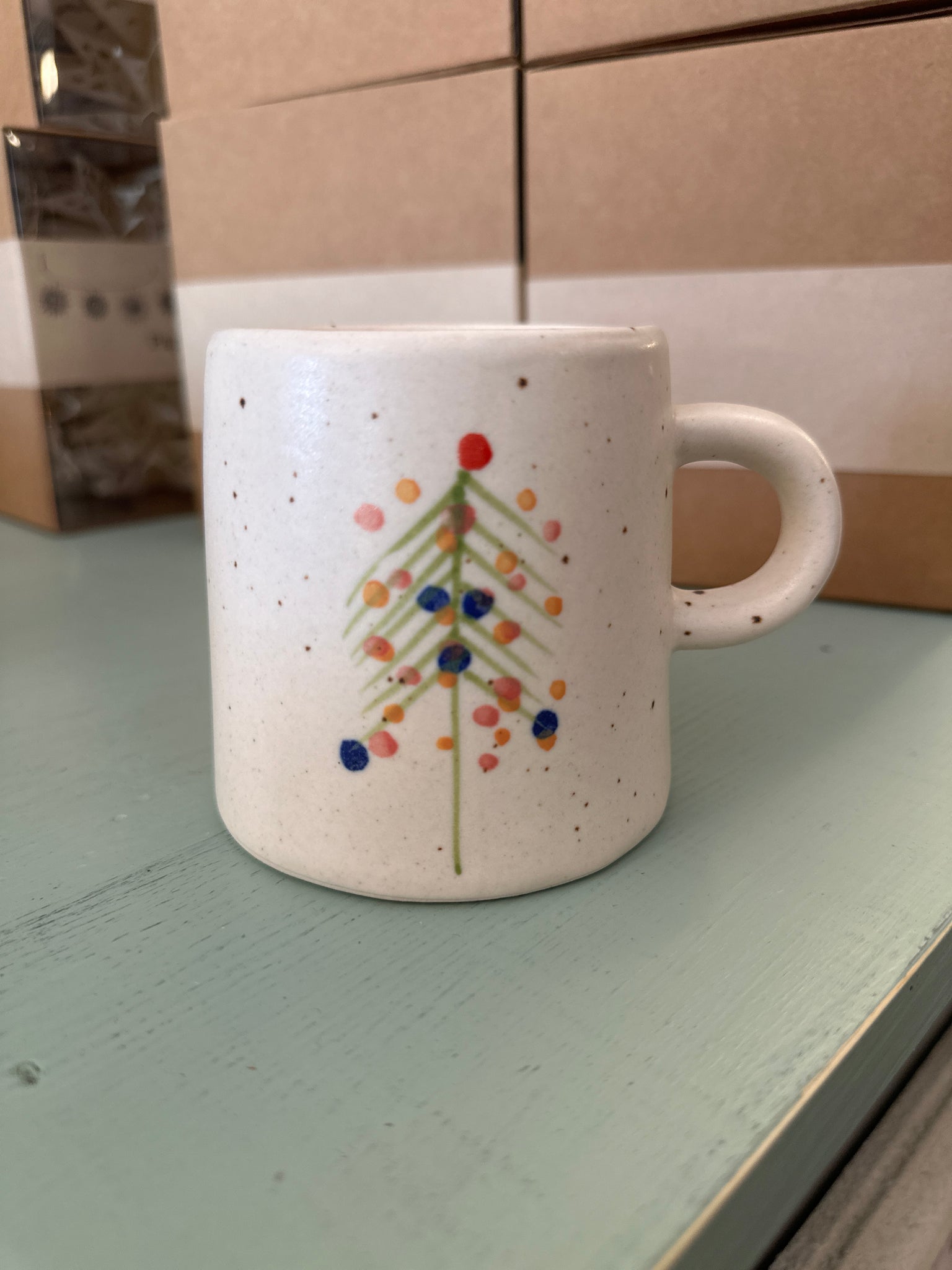 12 oz. Hand-Painted Stoneware Mug w/ Christmas Tree