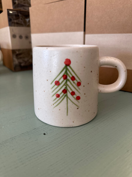 12 oz. Hand-Painted Stoneware Mug w/ Christmas Tree