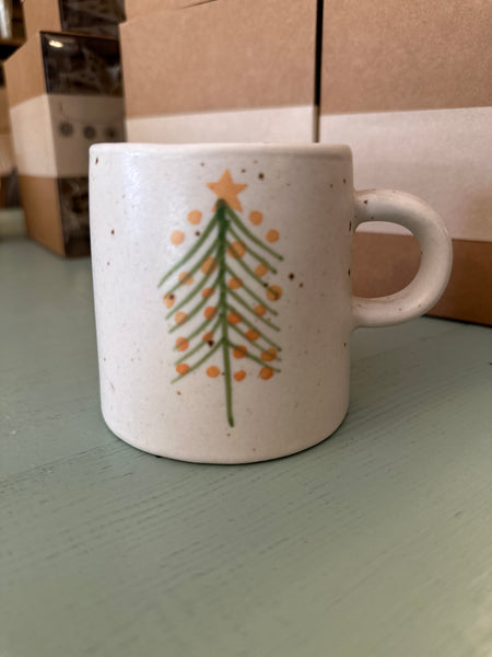 12 oz. Hand-Painted Stoneware Mug w/ Christmas Tree