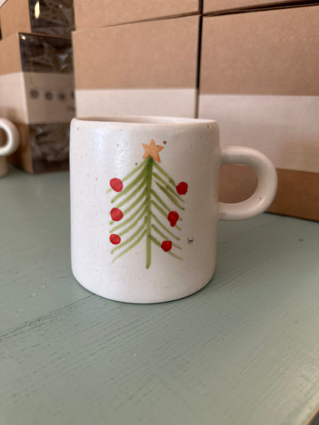 12 oz. Hand-Painted Stoneware Mug w/ Christmas Tree