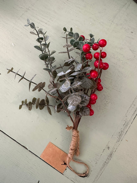 Hanging Faux Evergreen & Berry Bunch