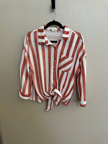 Orange Striped Long Sleeve Top