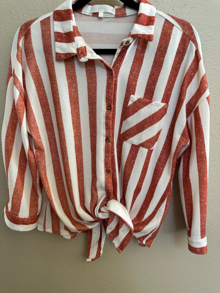 Orange Striped Long Sleeve Top