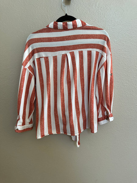 Orange Striped Long Sleeve Top