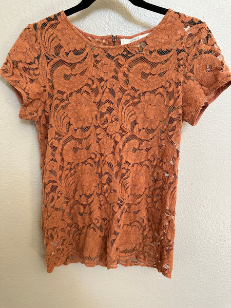 Ann Taylor Loft Lace Orange Blouse