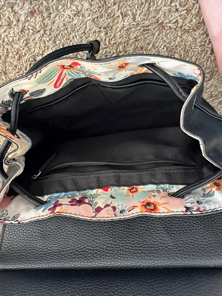 Black Backpack with Flowers Inside