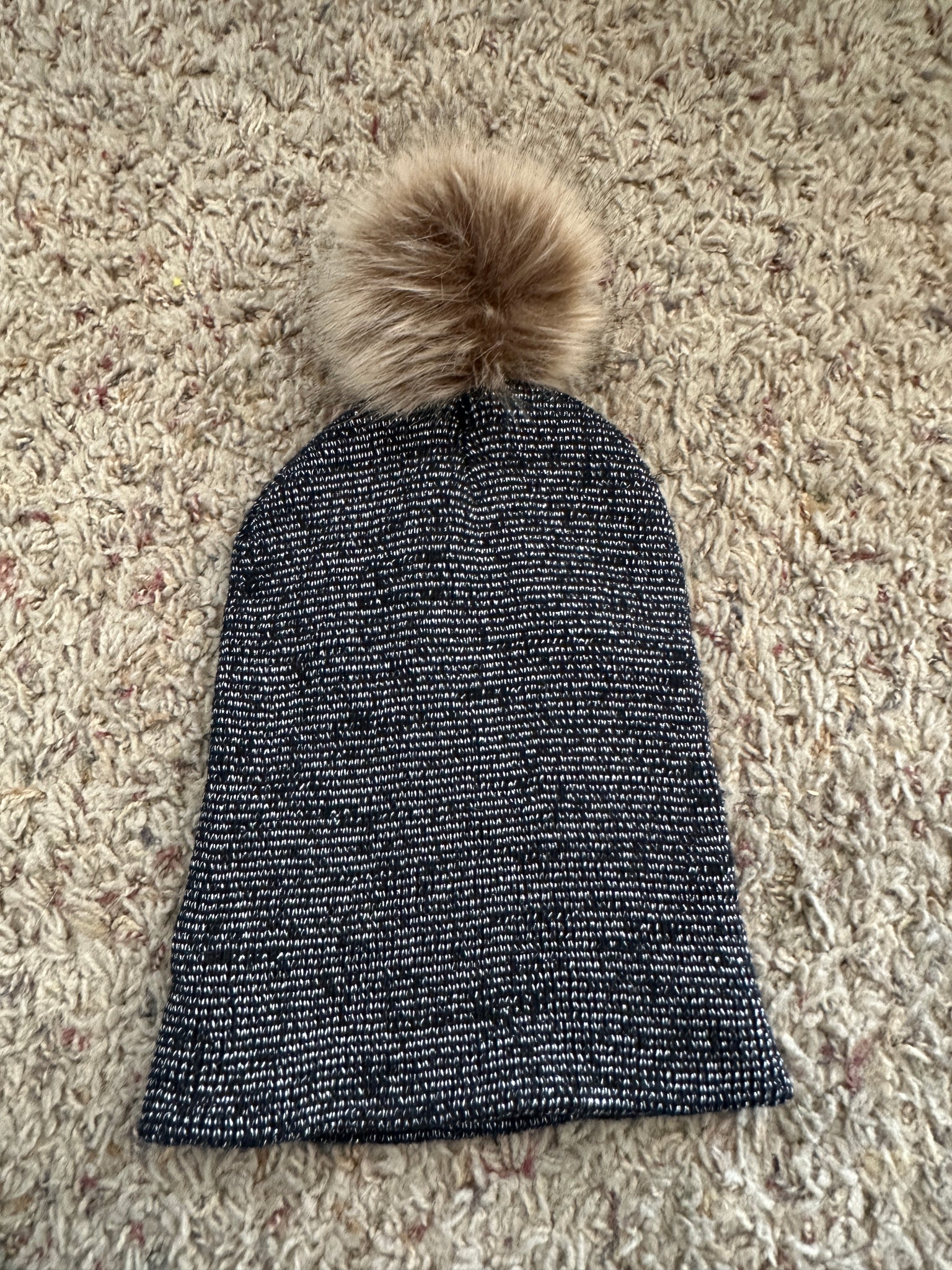 Black and Gold Pompom Beanie