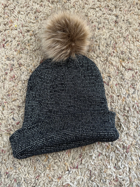 Black and Gold Pompom Beanie