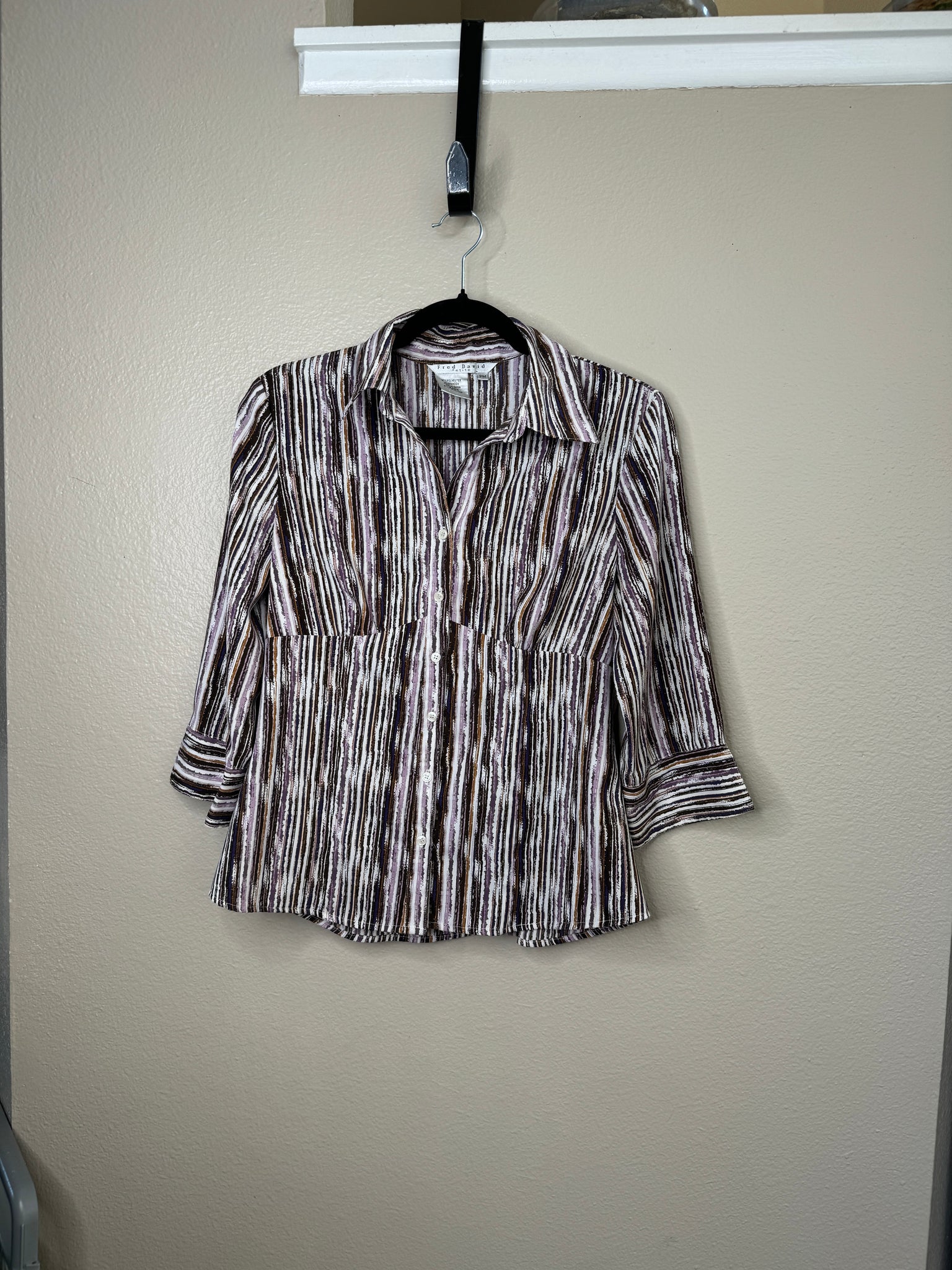 Fred David Women's Purple & Brown Striped Blouse