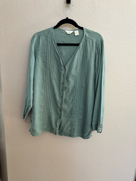 J.Jill Green Long Sleeve Linen Blouse