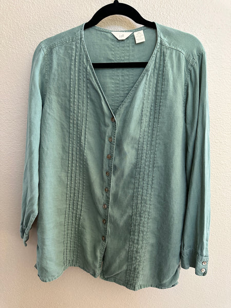 J.Jill Green Long Sleeve Linen Blouse