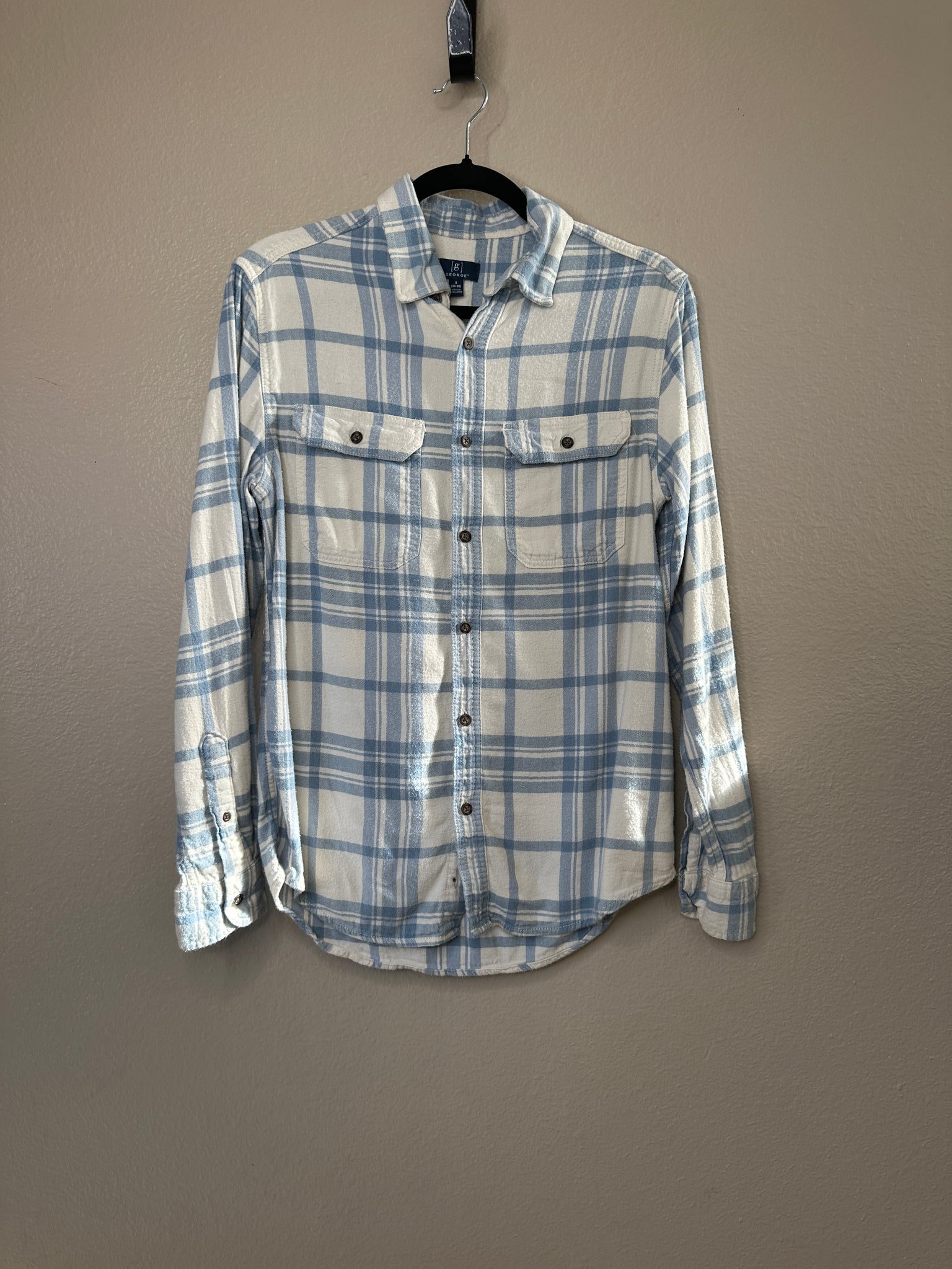 George Men's White & Blue Flannel Shirt