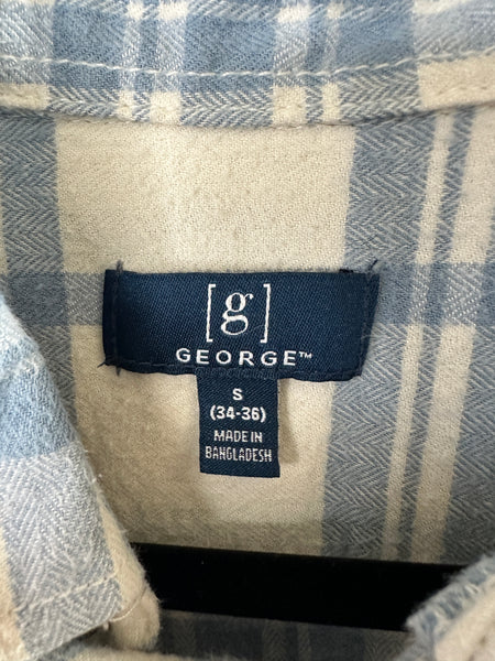 George Men's White & Blue Flannel Shirt