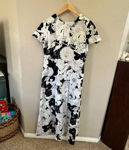 Vintage Black and White Floral Maxi Dress