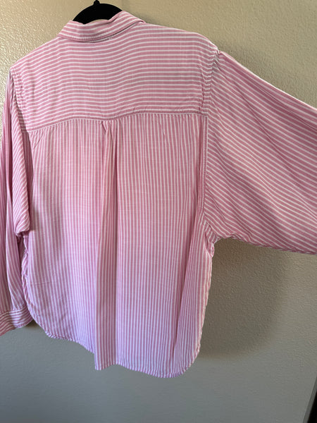 Beach Lunch Lounge Pink Striped Blouse