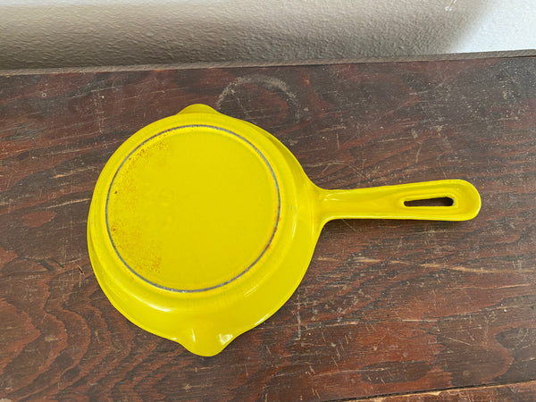 Vintage Yellow Enamel Cast Iron Pan