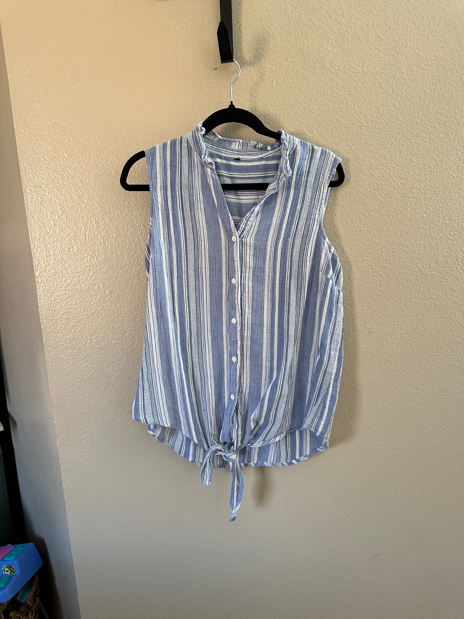 Blue & White Sleeveless Blouse