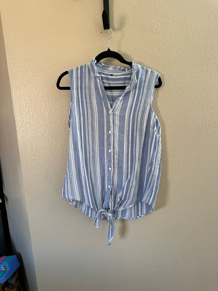 Blue & White Sleeveless Blouse