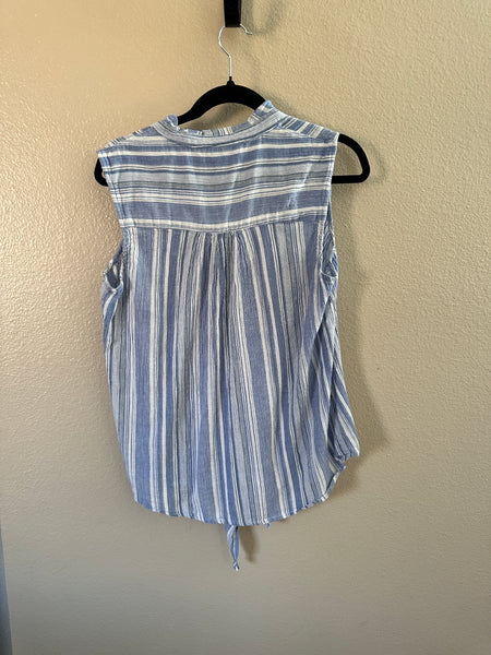 Blue & White Sleeveless Blouse