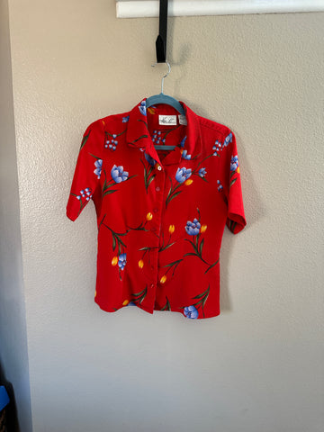 Kathie Lee Red Floral Hawaiian Blouse