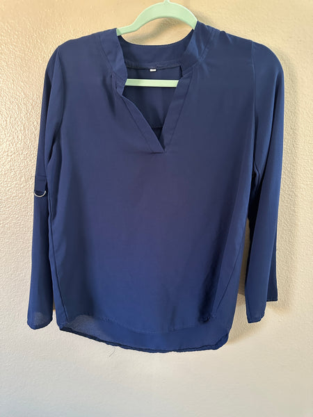 Navy Blue Long Sleeve Blouse