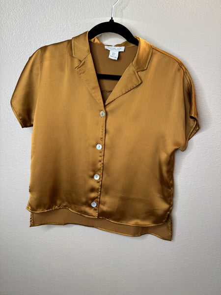 Rachel Zoe Women's Gold Satin Blouse Size S